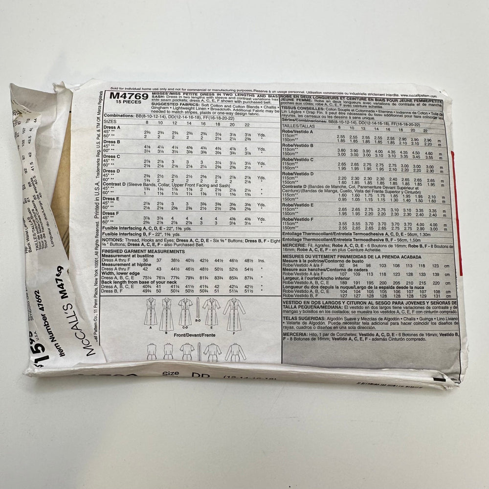 Sewing Pattern - Womenswear - McCall's 4769 - True Deadstock supplies Fabric by private - Sustainable Textile | FABCYCLE