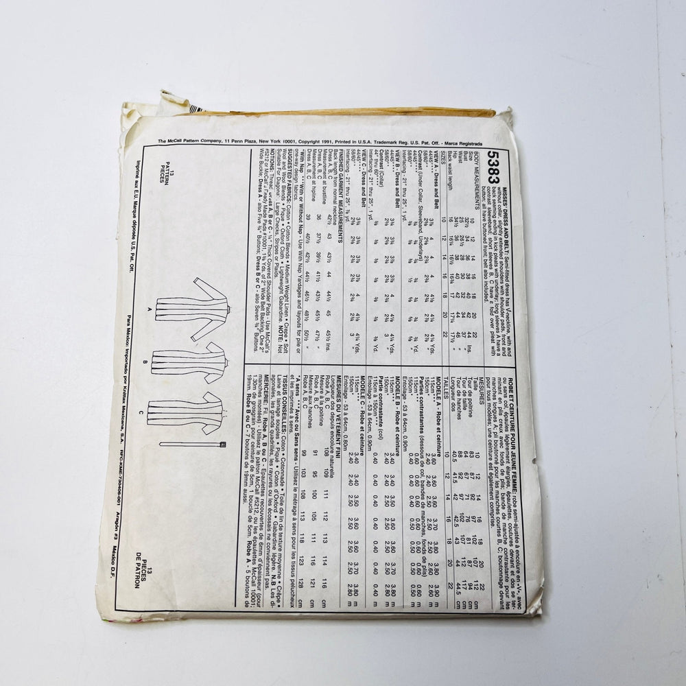 Sewing Pattern - Womenswear - McCall's 5383 - True Deadstock supplies Fabric by private - Sustainable Textile | FABCYCLE
