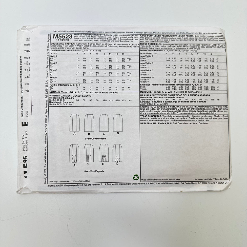Sewing Pattern - Womenswear - McCall's 5523 - True Deadstock supplies Fabric by private - Sustainable Textile | FABCYCLE