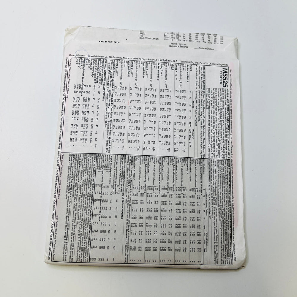 Sewing Pattern - Womenswear - McCall's 5525 - True Deadstock supplies Fabric by private - Sustainable Textile | FABCYCLE