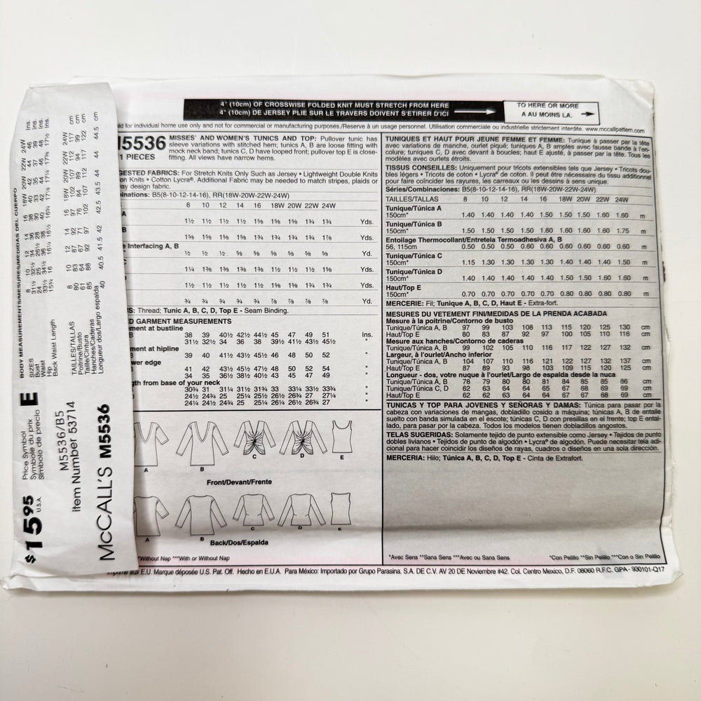 Sewing Pattern - Womenswear - McCall's 5536 - True Deadstock supplies Fabric by private - Sustainable Textile | FABCYCLE