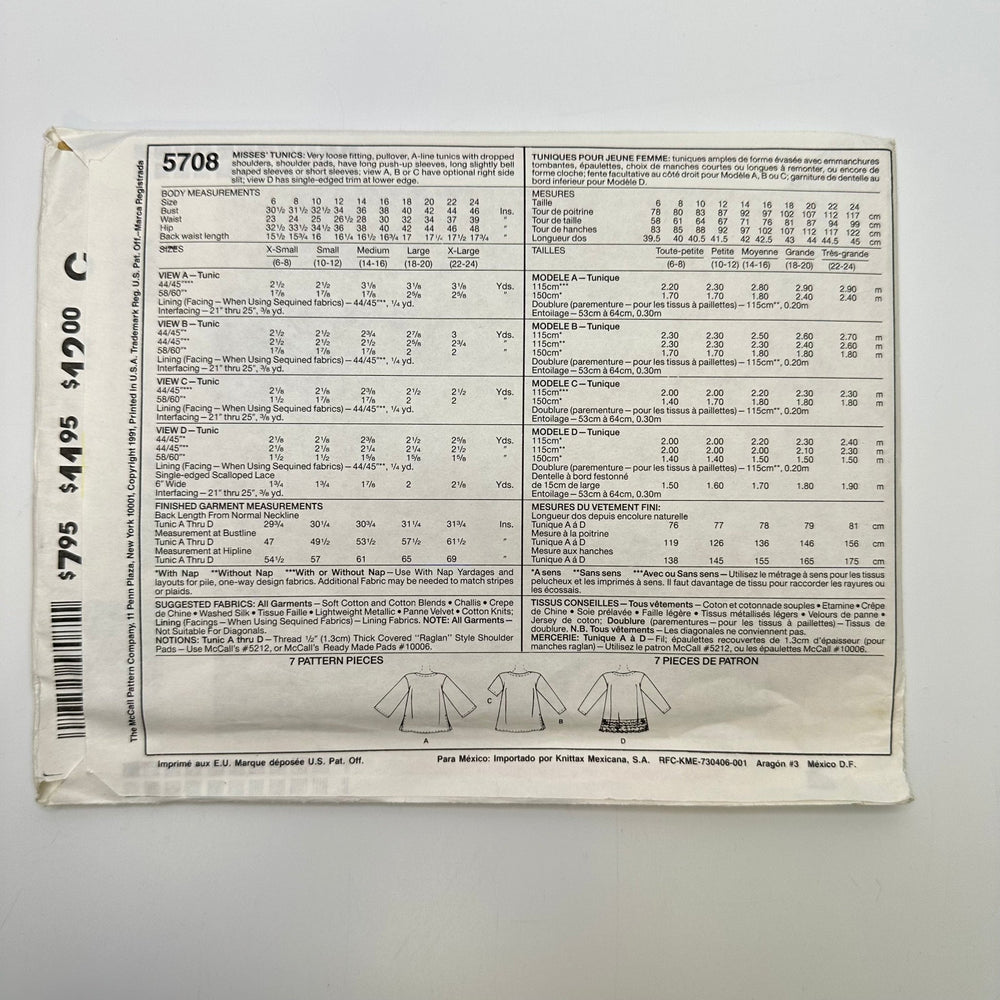 Sewing Pattern - Womenswear - McCall's 5708 - True Deadstock supplies Fabric by private - Sustainable Textile | FABCYCLE