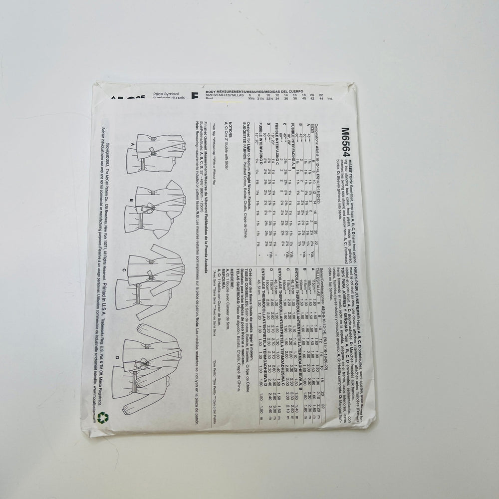 Sewing Pattern - Womenswear - McCall's 6564 - True Deadstock supplies Fabric by private - Sustainable Textile | FABCYCLE