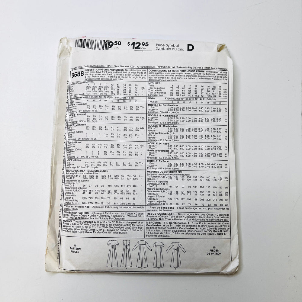 Sewing Pattern - Womenswear - McCall's 6688 - True Deadstock supplies Fabric by private - Sustainable Textile | FABCYCLE