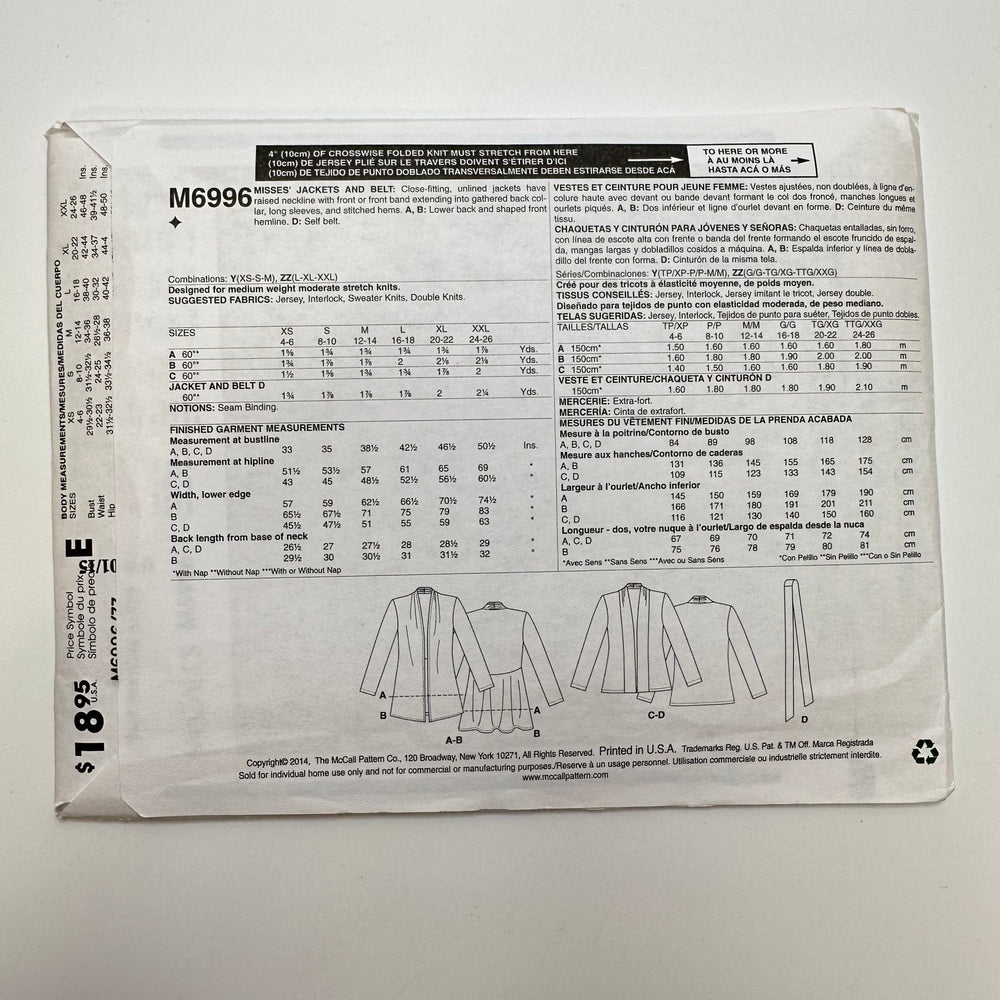 Sewing Pattern - Womenswear - McCall's 6996 - True Deadstock supplies Fabric by private - Sustainable Textile | FABCYCLE