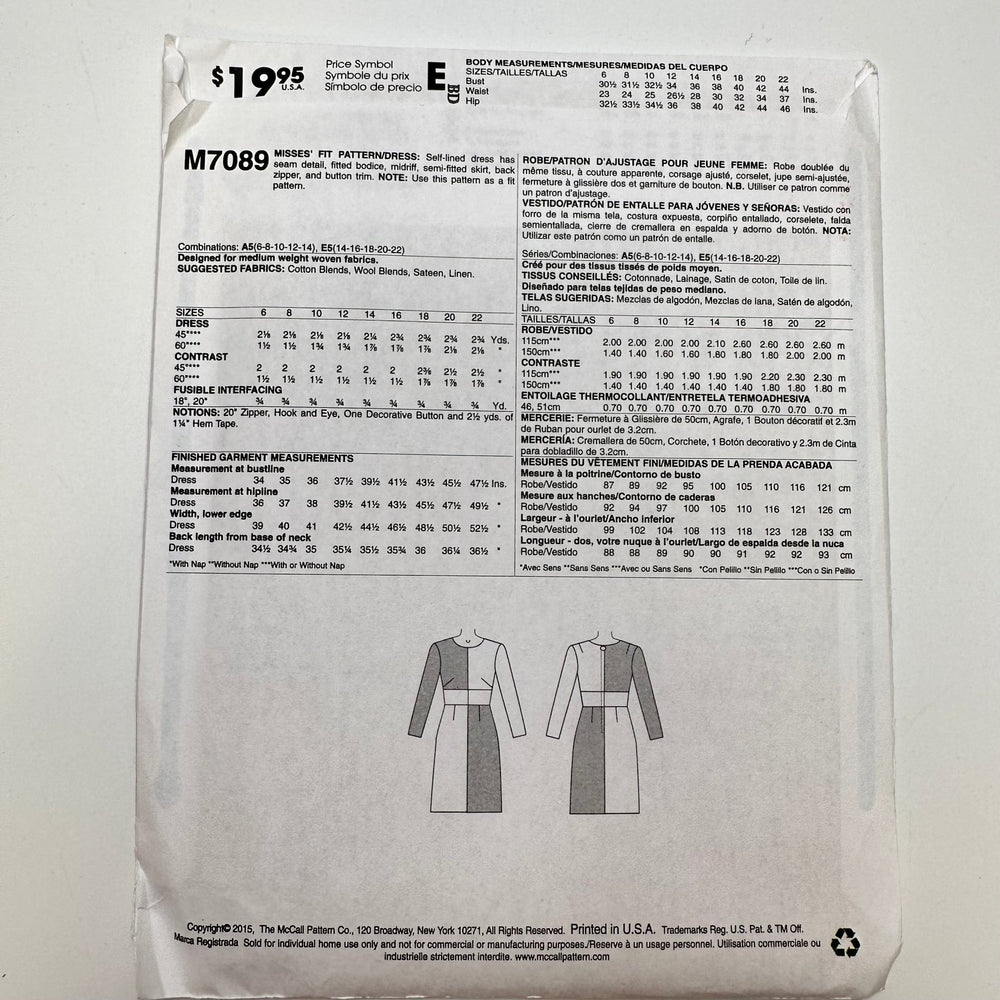 Sewing Pattern - Womenswear - McCall's 7089 - True Deadstock supplies Fabric by private - Sustainable Textile | FABCYCLE
