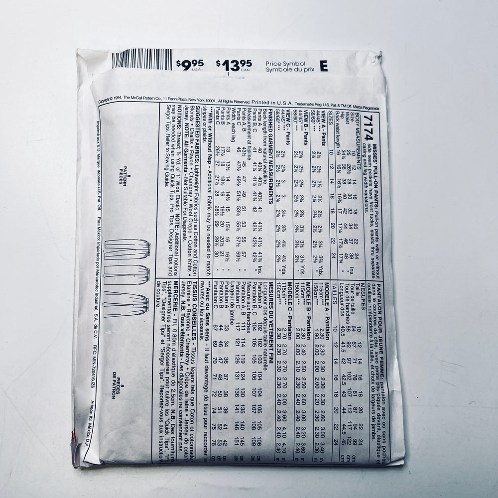 Sewing Pattern - Womenswear - McCall's 7174 - True Deadstock supplies Fabric by private - Sustainable Textile | FABCYCLE