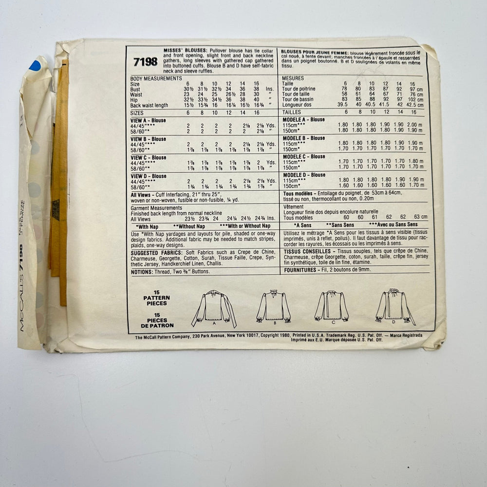 Sewing Pattern - Womenswear - McCall's 7198 - True Deadstock supplies Fabric by private - Sustainable Textile | FABCYCLE