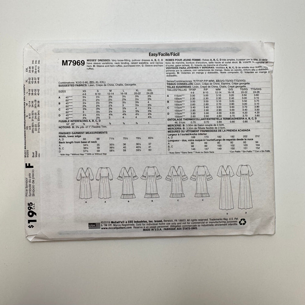 Sewing Pattern - Womenswear - McCall's 7969 - True Deadstock supplies Fabric by private - Sustainable Textile | FABCYCLE