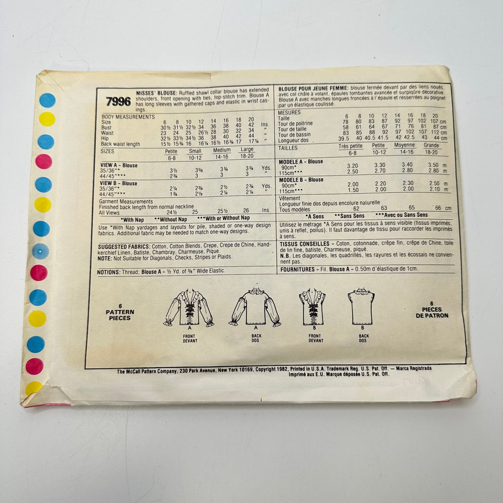 Sewing Pattern - Womenswear - McCall's 7996 - True Deadstock supplies Fabric by private - Sustainable Textile | FABCYCLE