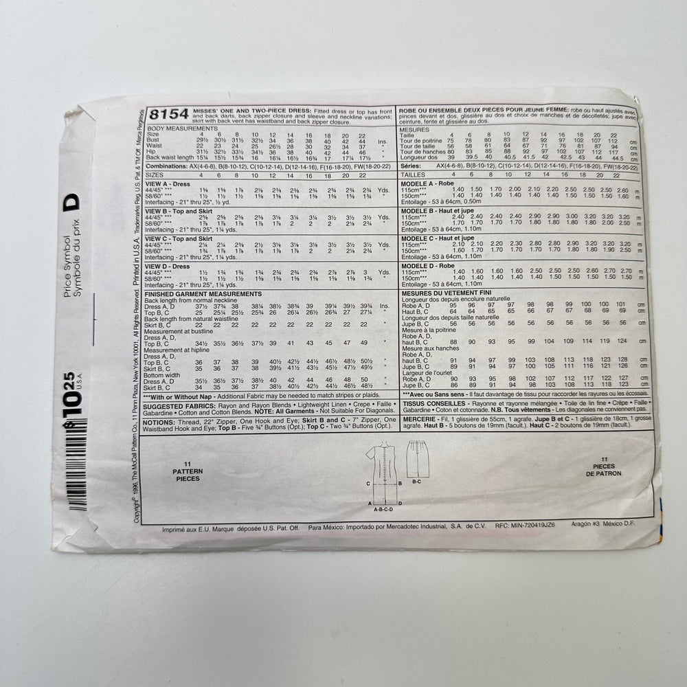 Sewing Pattern - Womenswear - McCall's 8154 - True Deadstock supplies Fabric by private - Sustainable Textile | FABCYCLE