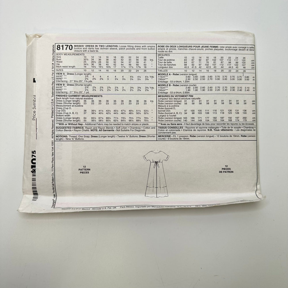 Sewing Pattern - Womenswear - McCall's 8170 - True Deadstock supplies Fabric by private - Sustainable Textile | FABCYCLE