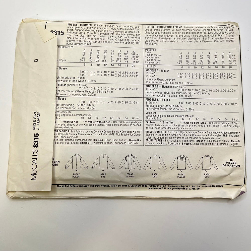 Sewing Pattern - Womenswear - McCall's 8315 - True Deadstock supplies Fabric by private - Sustainable Textile | FABCYCLE