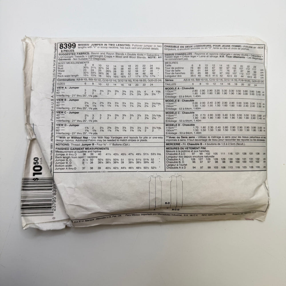 Sewing Pattern - Womenswear - McCall's 8399 - True Deadstock supplies Fabric by private - Sustainable Textile | FABCYCLE