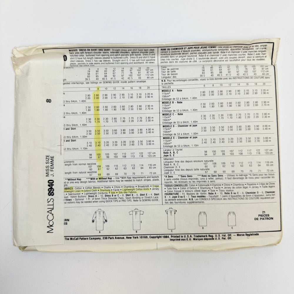 Sewing Pattern - Womenswear - McCall's 8940 - True Deadstock supplies Fabric by private - Sustainable Textile | FABCYCLE