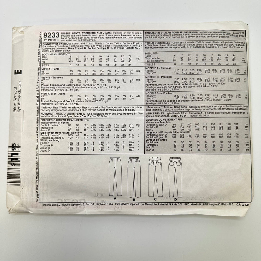 Sewing Pattern - Womenswear - McCall's 9233 - True Deadstock supplies Fabric by private - Sustainable Textile | FABCYCLE