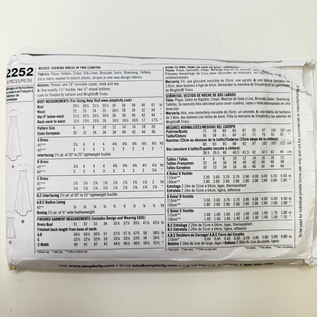 Sewing Pattern - Womenswear - Simplicity 2252 - True Deadstock supplies Fabric by private - Sustainable Textile | FABCYCLE