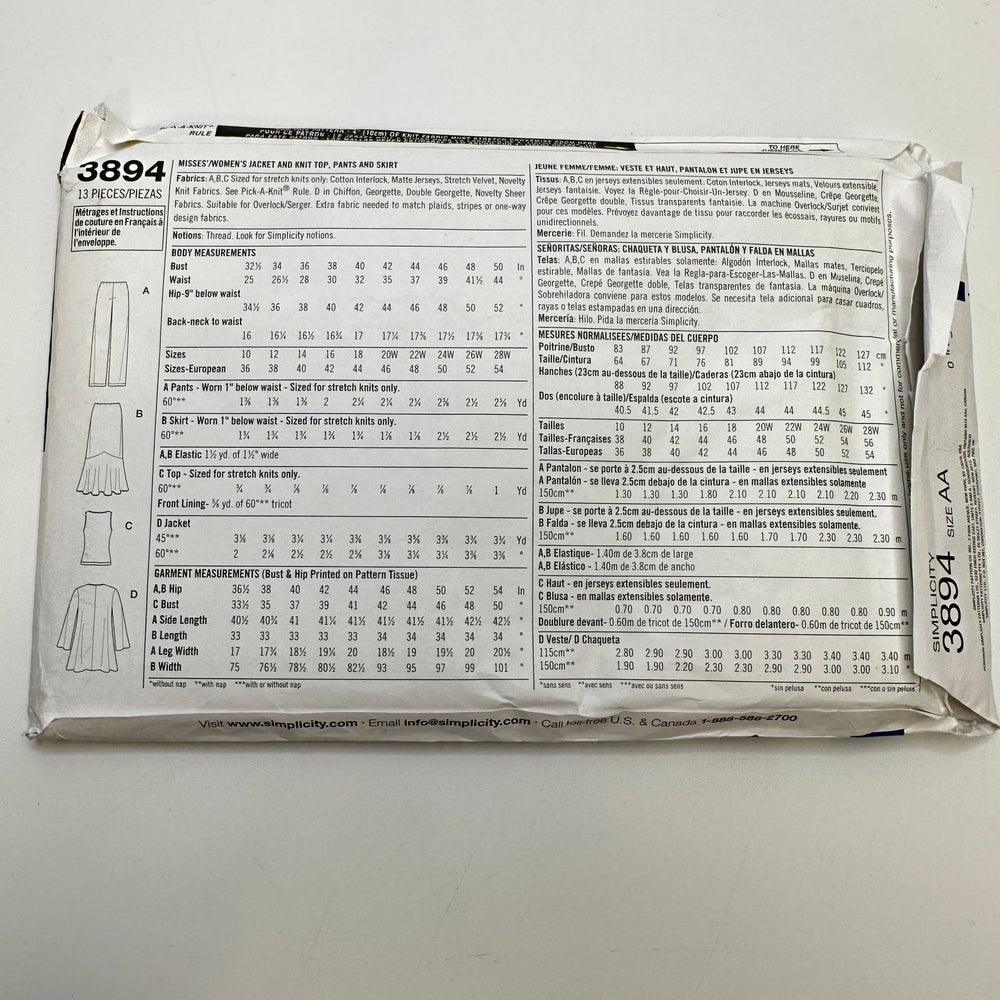 Sewing Pattern - Womenswear - Simplicity 3894 - True Deadstock supplies Fabric by private - Sustainable Textile | FABCYCLE