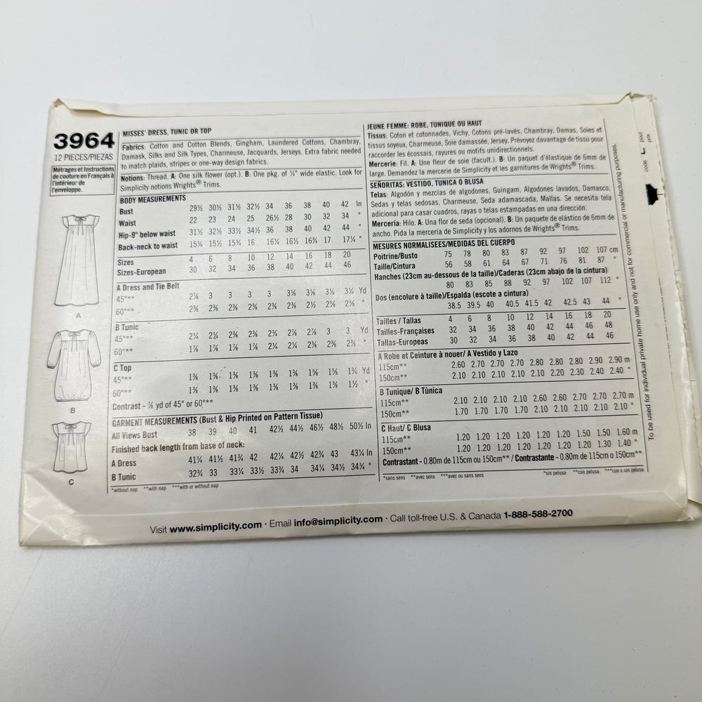 Sewing Pattern - Womenswear - Simplicity 3964 - True Deadstock supplies Fabric by private - Sustainable Textile | FABCYCLE