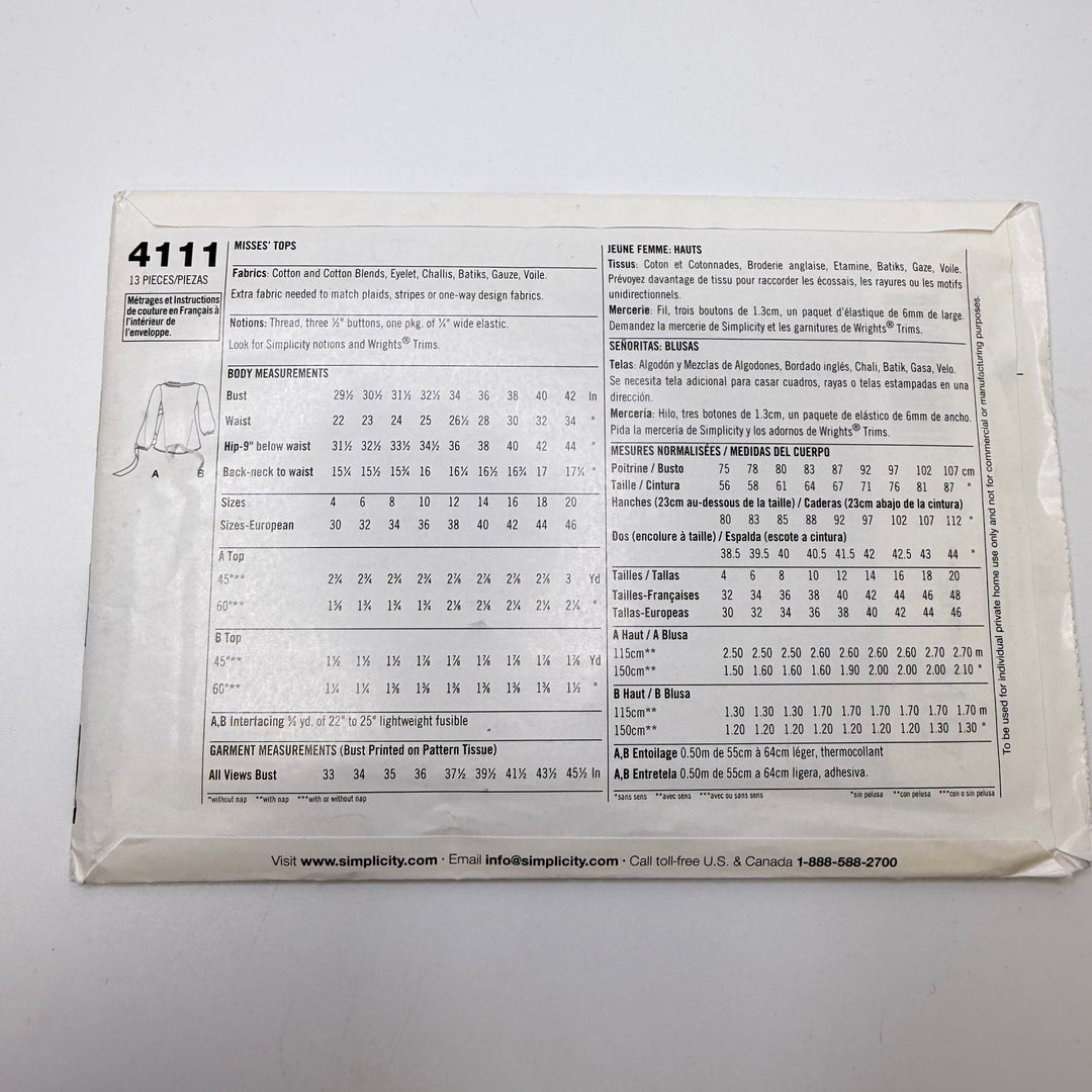 Sewing Pattern - Womenswear - Simplicity 4111 - True Deadstock supplies Fabric by private - Sustainable Textile | FABCYCLE