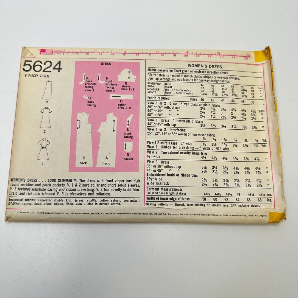 Sewing Pattern - Womenswear - Simplicity 5624 - True Deadstock supplies Fabric by private - Sustainable Textile | FABCYCLE