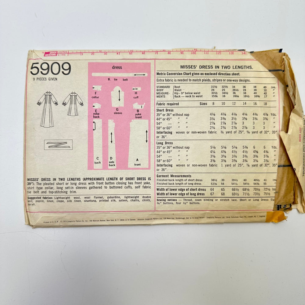 Sewing Pattern - Womenswear - Simplicity 5909 - True Deadstock supplies Fabric by private - Sustainable Textile | FABCYCLE