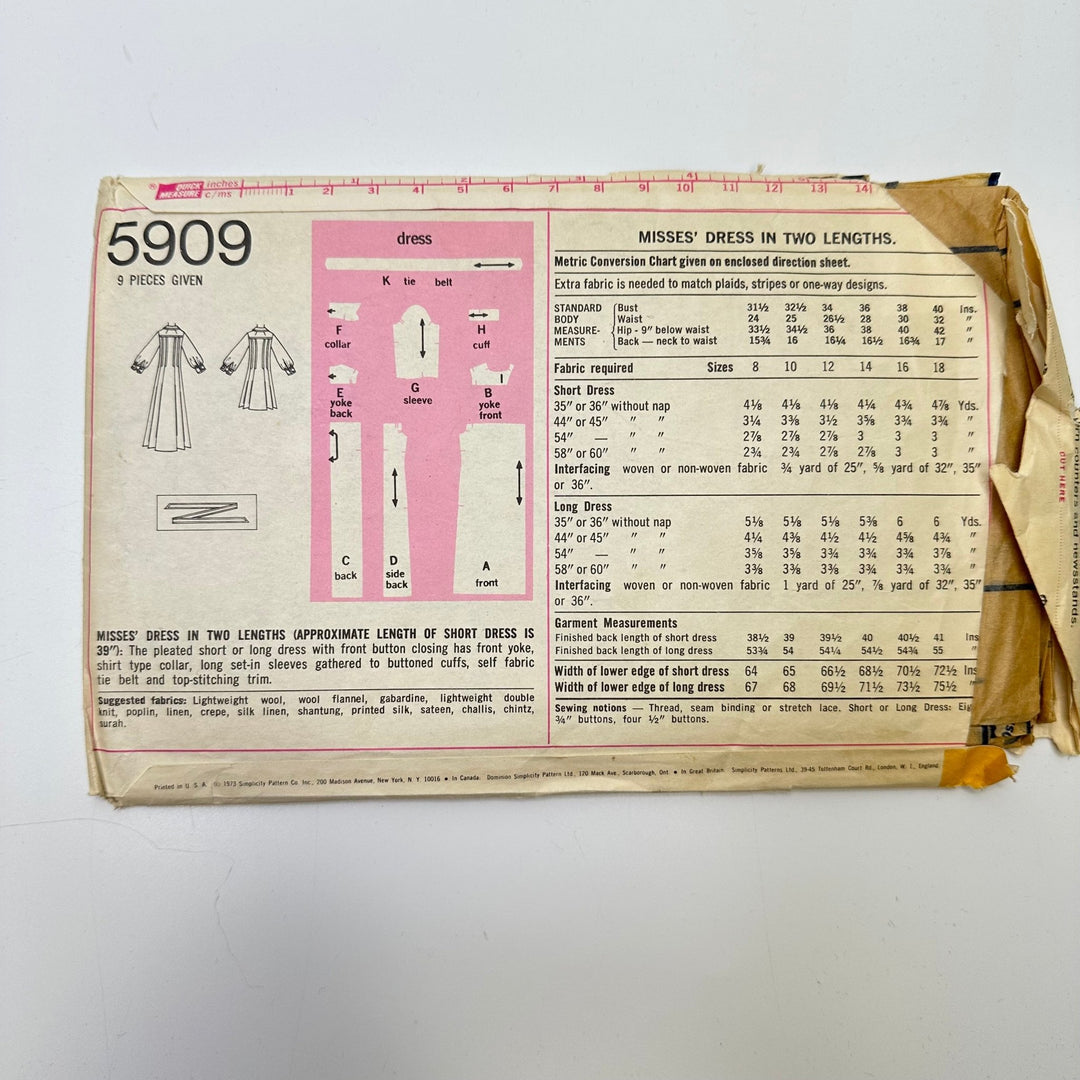 Sewing Pattern - Womenswear - Simplicity 5909 - True Deadstock supplies Fabric by private - Sustainable Textile | FABCYCLE