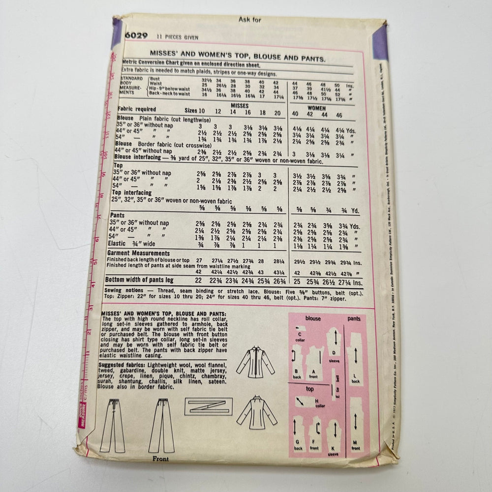 Sewing Pattern - Womenswear - Simplicity 6029 - True Deadstock supplies Fabric by private - Sustainable Textile | FABCYCLE