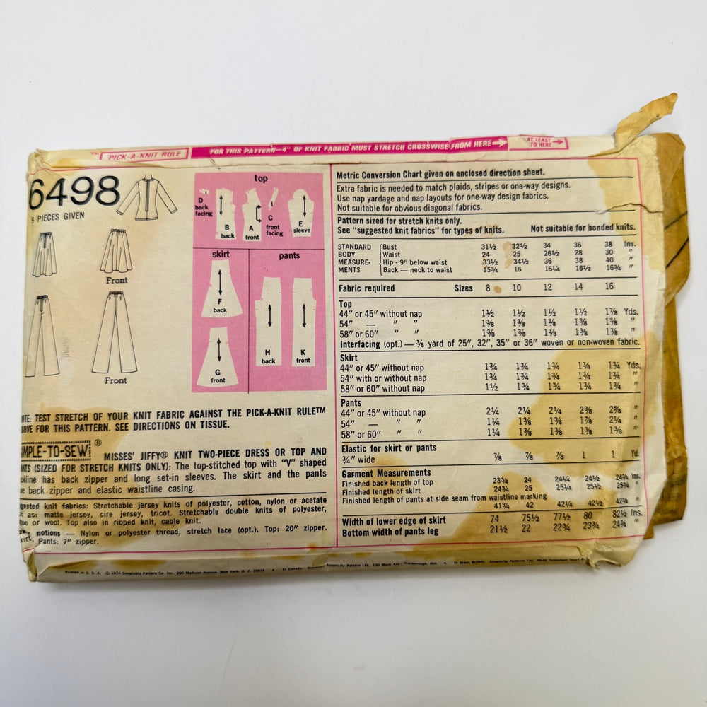 Sewing Pattern - Womenswear - Simplicity 6498 - True Deadstock supplies Fabric by private - Sustainable Textile | FABCYCLE