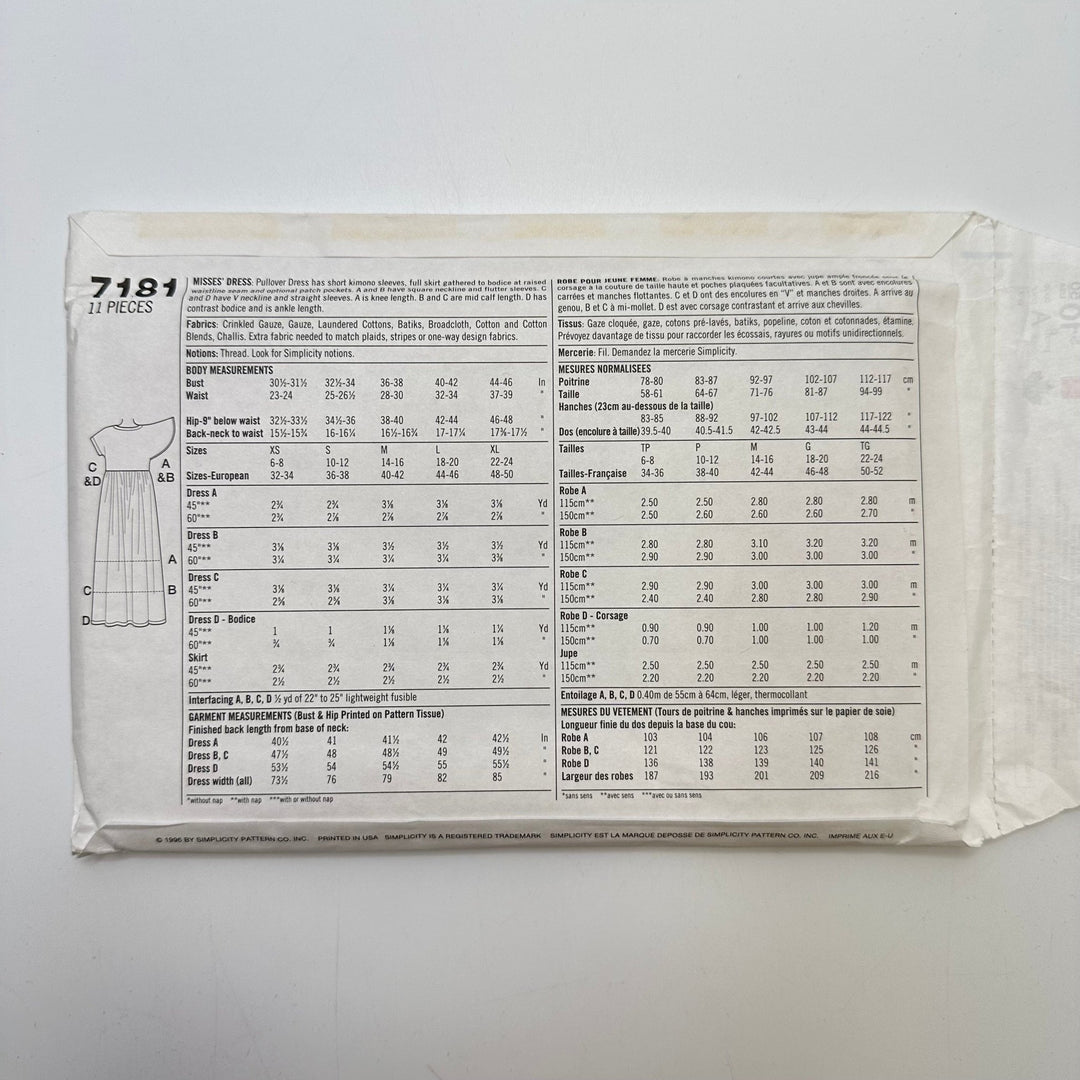 Sewing Pattern - Womenswear - Simplicity 7181 - True Deadstock supplies Fabric by private - Sustainable Textile | FABCYCLE