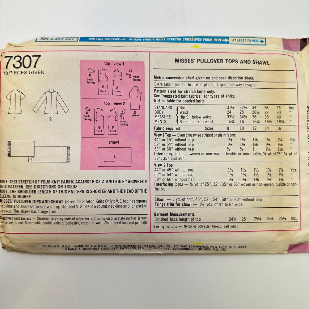 Sewing Pattern - Womenswear - Simplicity 7307 - True Deadstock supplies Fabric by private - Sustainable Textile | FABCYCLE
