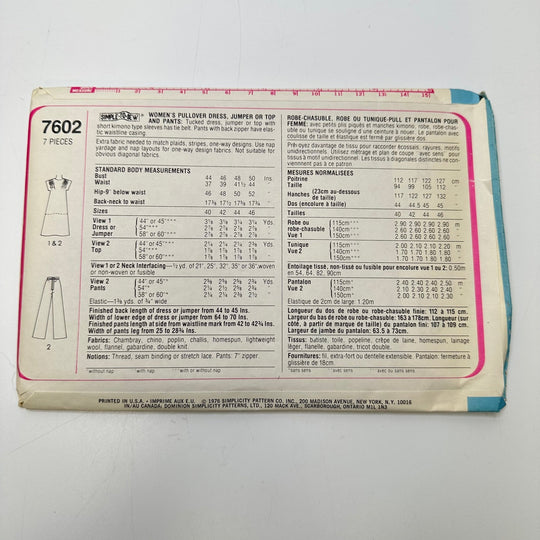Sewing Pattern - Womenswear - Simplicity 7602 - True Deadstock supplies Fabric by private - Sustainable Textile | FABCYCLE