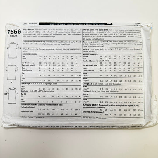 Sewing Pattern - Womenswear - Simplicity 7656 - True Deadstock supplies Fabric by private - Sustainable Textile | FABCYCLE