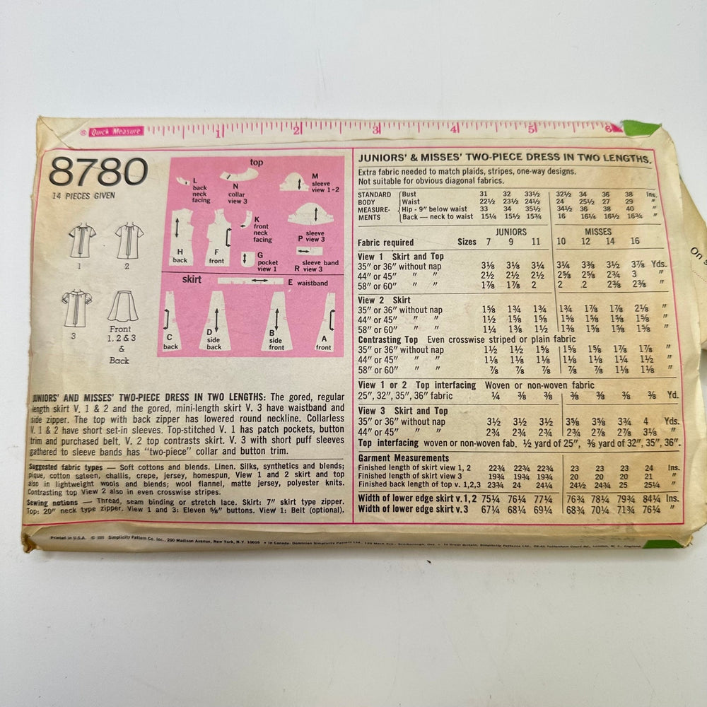 Sewing Pattern - Womenswear - Simplicity 8780 - True Deadstock supplies Fabric by private - Sustainable Textile | FABCYCLE