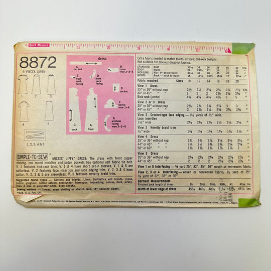 Sewing Pattern - Womenswear - Simplicity 8872 - True Deadstock supplies Fabric by private - Sustainable Textile | FABCYCLE
