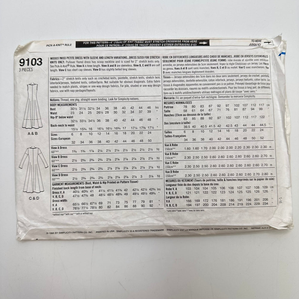 Sewing Pattern - Womenswear - Simplicity 9103 - True Deadstock supplies Fabric by private - Sustainable Textile | FABCYCLE