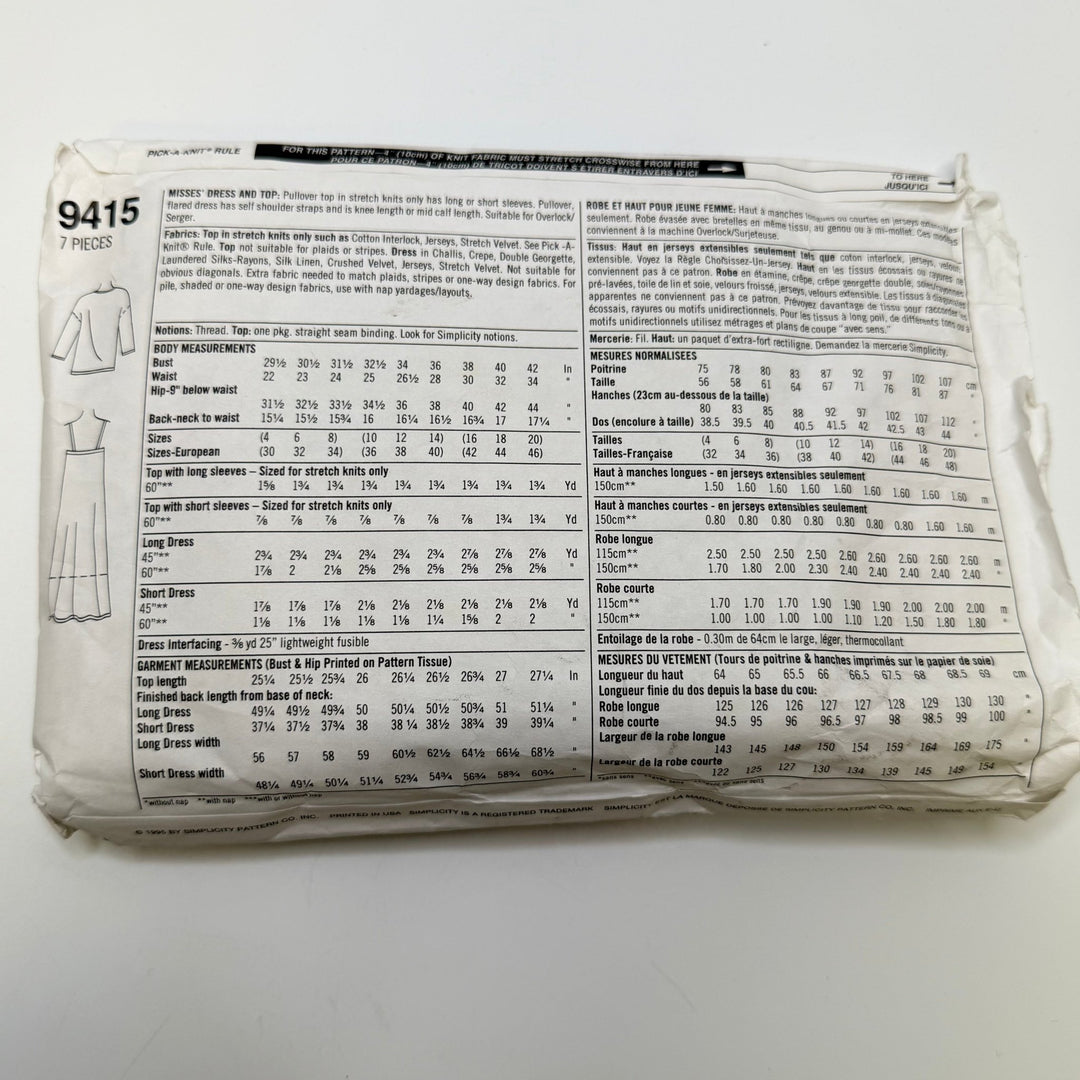 Sewing Pattern - Womenswear - Simplicity 9415 - True Deadstock supplies Fabric by private - Sustainable Textile | FABCYCLE