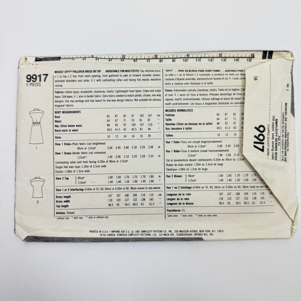Sewing Pattern - Womenswear - Simplicity 9917 - True Deadstock supplies Fabric by private - Sustainable Textile | FABCYCLE