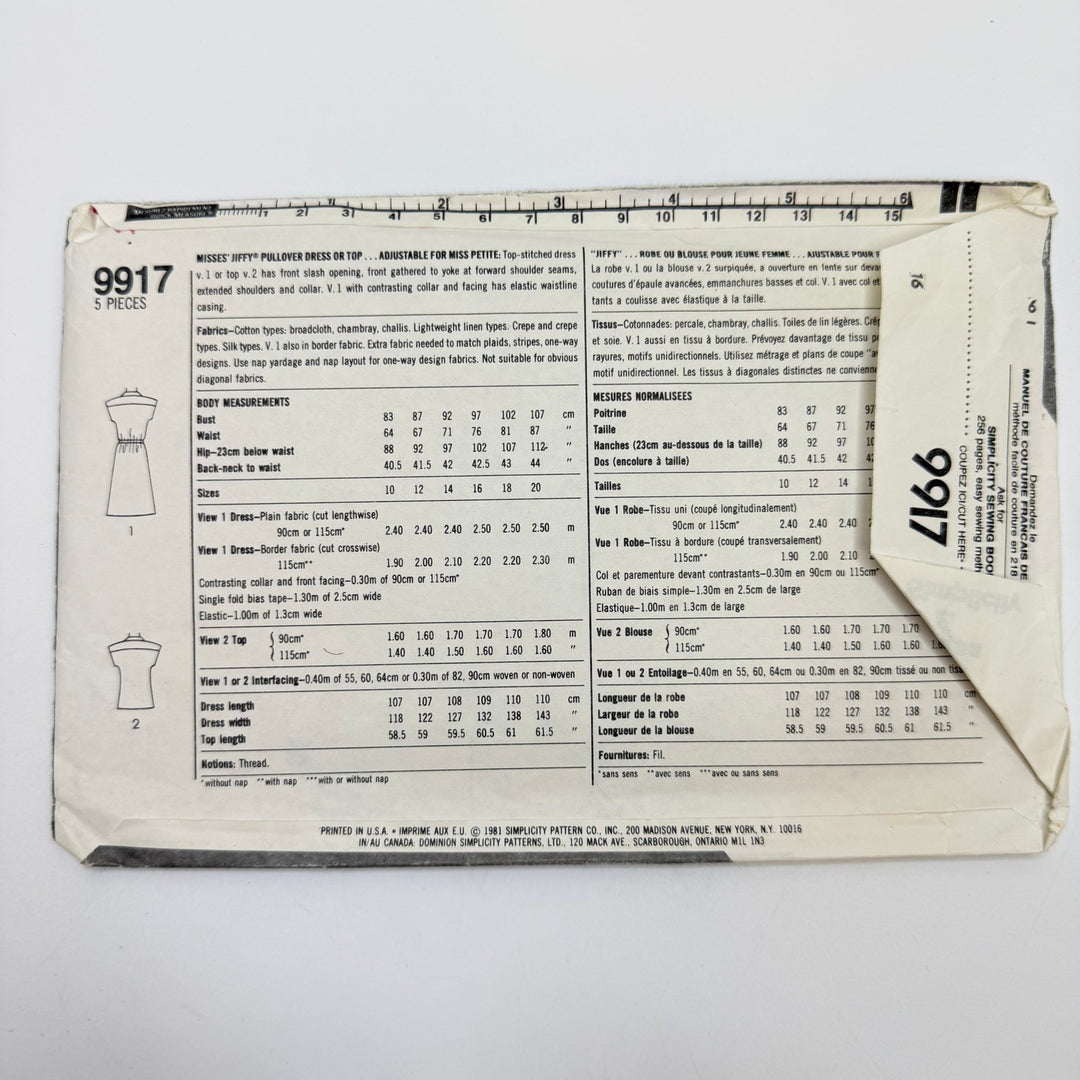 Sewing Pattern - Womenswear - Simplicity 9917 - True Deadstock supplies Fabric by private - Sustainable Textile | FABCYCLE