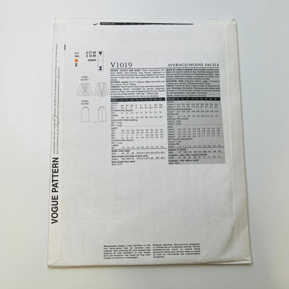 Sewing Pattern - Womenswear - Vogue 1019 - True Deadstock supplies Fabric by private - Sustainable Textile | FABCYCLE