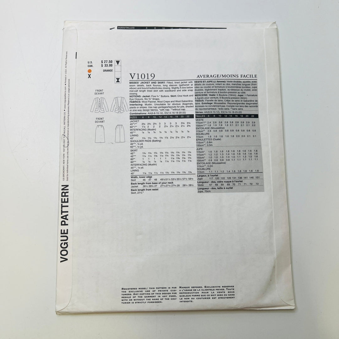 Sewing Pattern - Womenswear - Vogue 1019 - True Deadstock supplies Fabric by private - Sustainable Textile | FABCYCLE