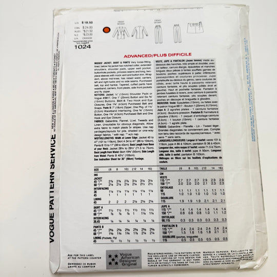 Sewing Pattern - Womenswear - Vogue 1024 - True Deadstock supplies Fabric by private - Sustainable Textile | FABCYCLE