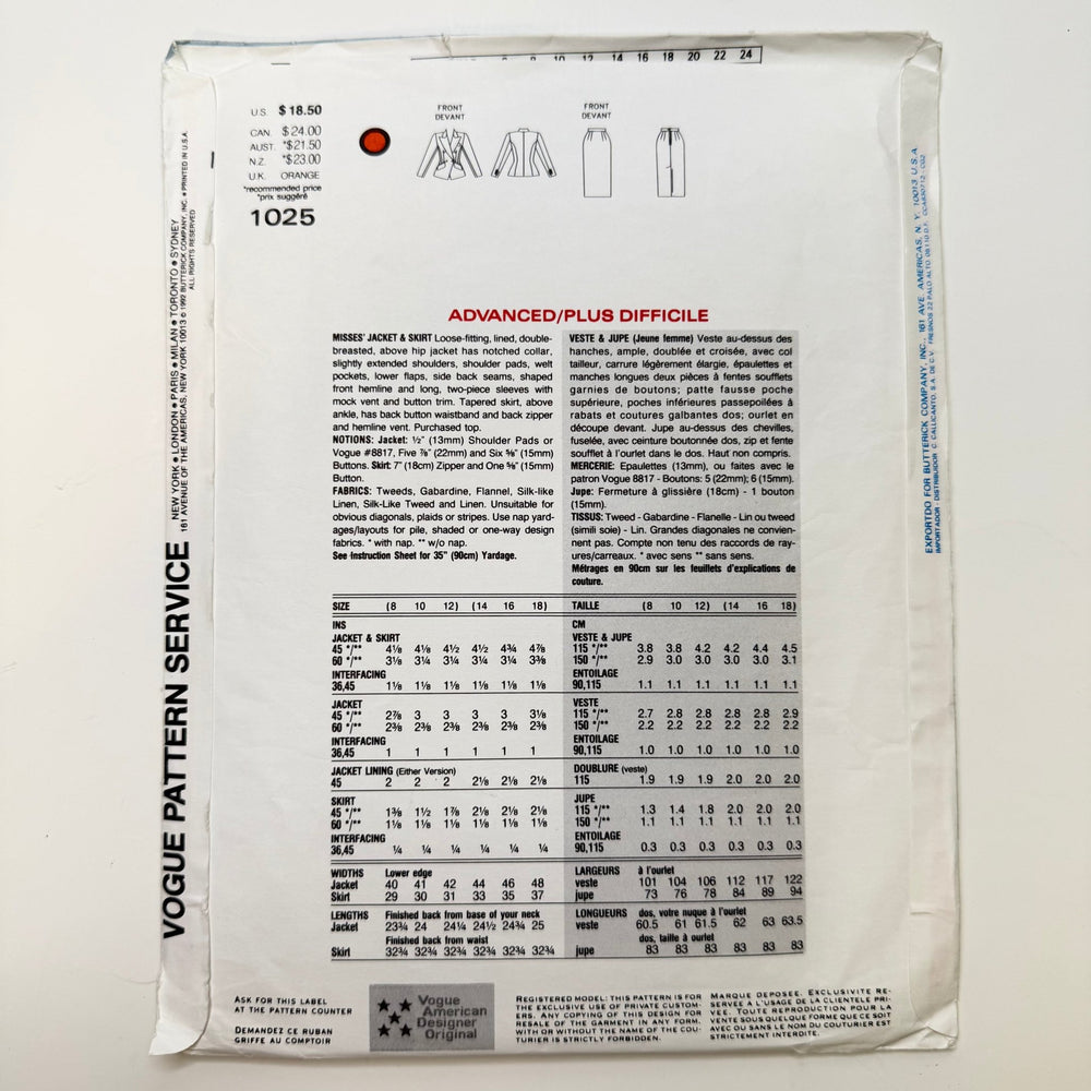 Sewing Pattern - Womenswear - Vogue 1025 - True Deadstock supplies Fabric by private - Sustainable Textile | FABCYCLE
