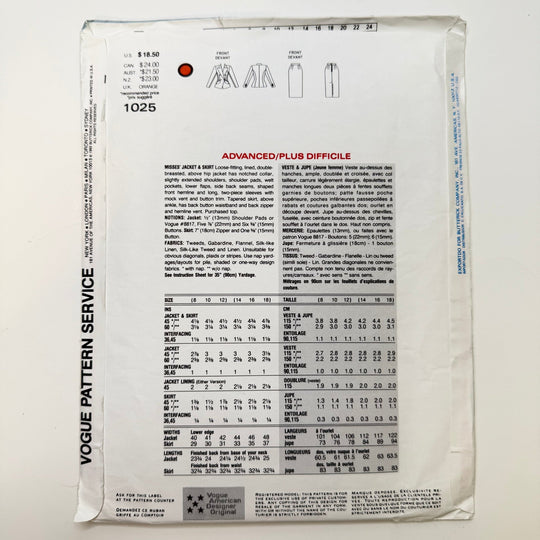 Sewing Pattern - Womenswear - Vogue 1025 - True Deadstock supplies Fabric by private - Sustainable Textile | FABCYCLE