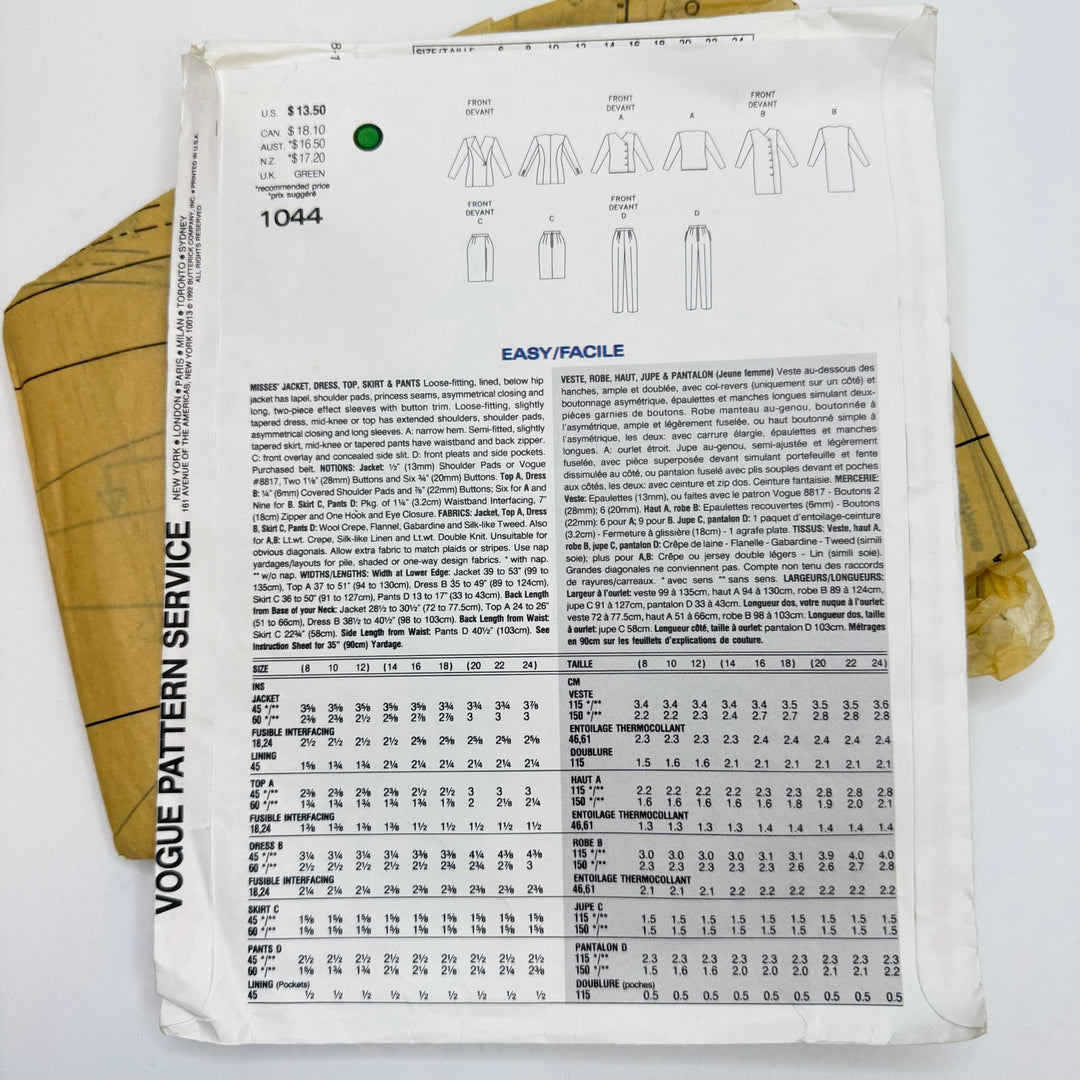 Sewing Pattern - Womenswear - Vogue 1044 - True Deadstock supplies Fabric by private - Sustainable Textile | FABCYCLE