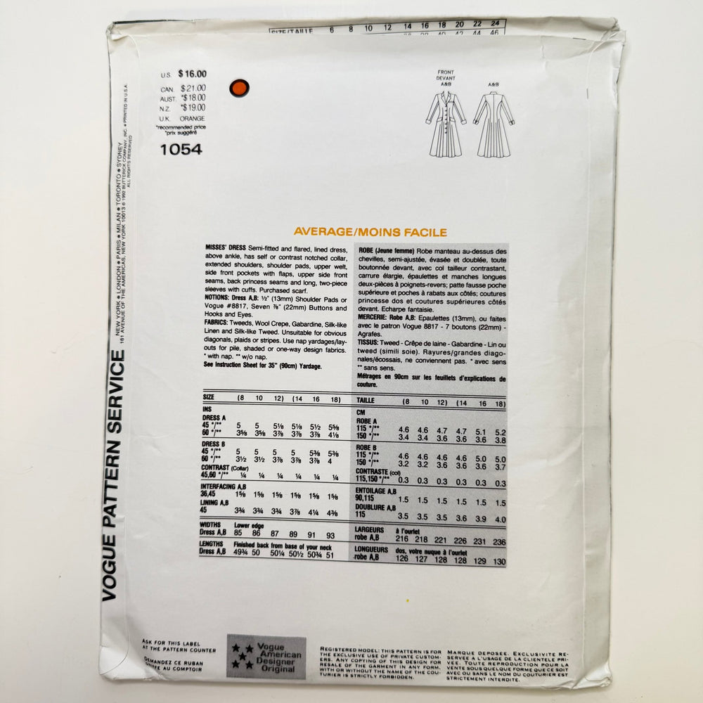 Sewing Pattern - Womenswear - Vogue 1054 - True Deadstock supplies Fabric by private - Sustainable Textile | FABCYCLE