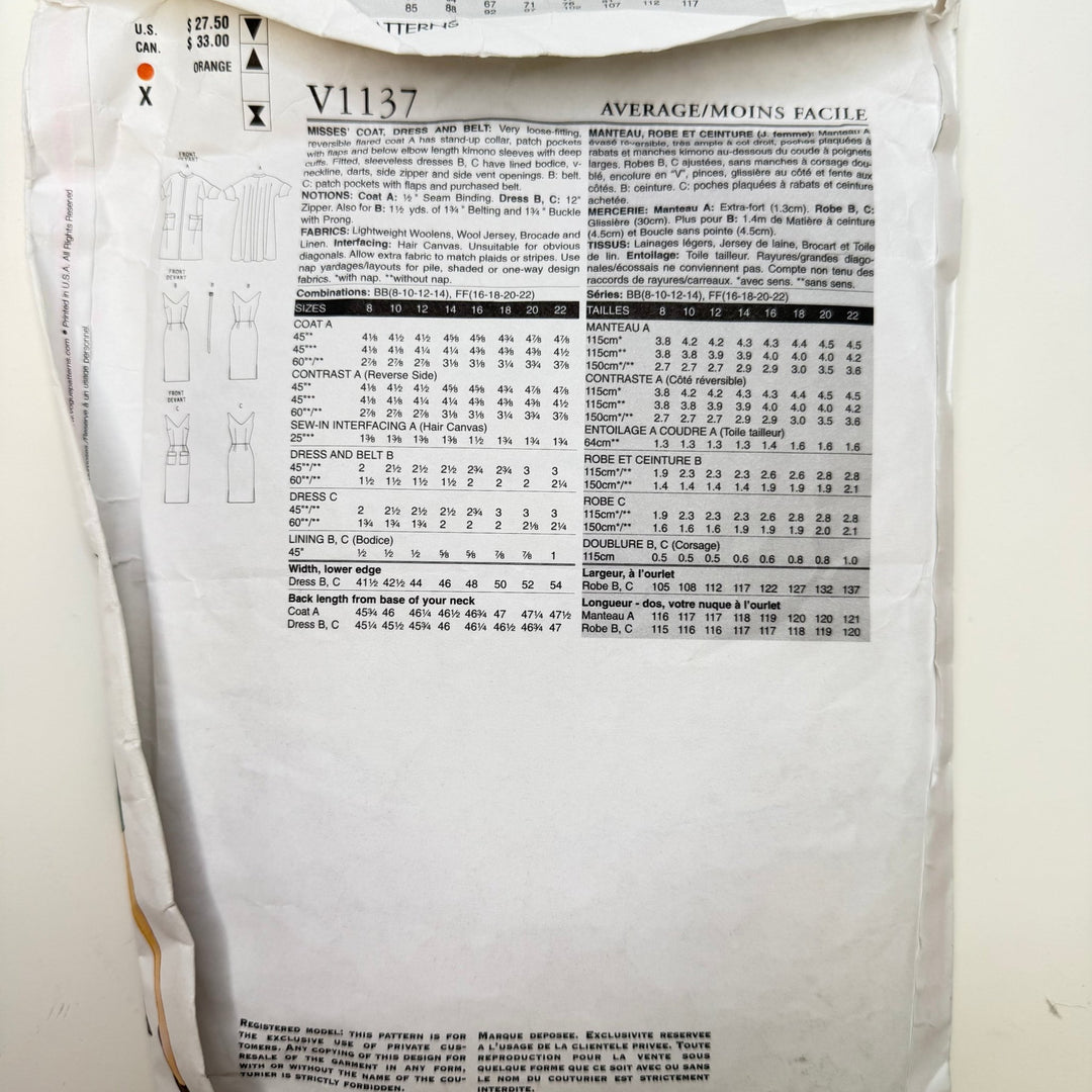 Sewing Pattern - Womenswear - Vogue 1137 - True Deadstock supplies Fabric by private - Sustainable Textile | FABCYCLE
