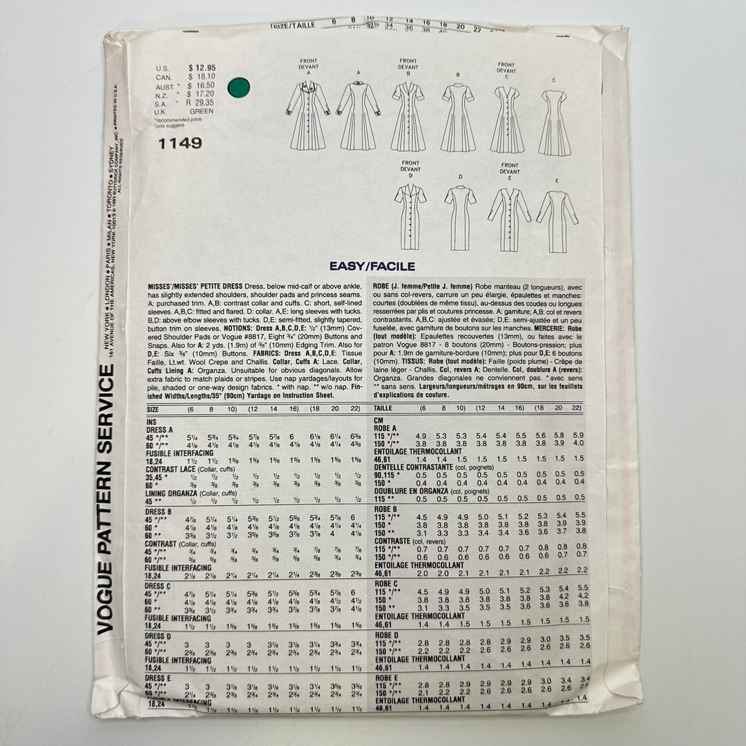 Sewing Pattern - Womenswear - Vogue 1149 - True Deadstock supplies Fabric by private - Sustainable Textile | FABCYCLE