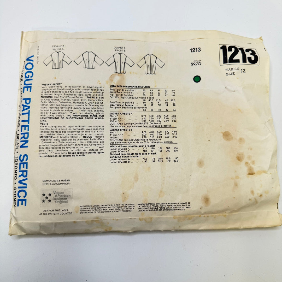 Sewing Pattern - Womenswear - Vogue 1213 - True Deadstock supplies Fabric by private - Sustainable Textile | FABCYCLE