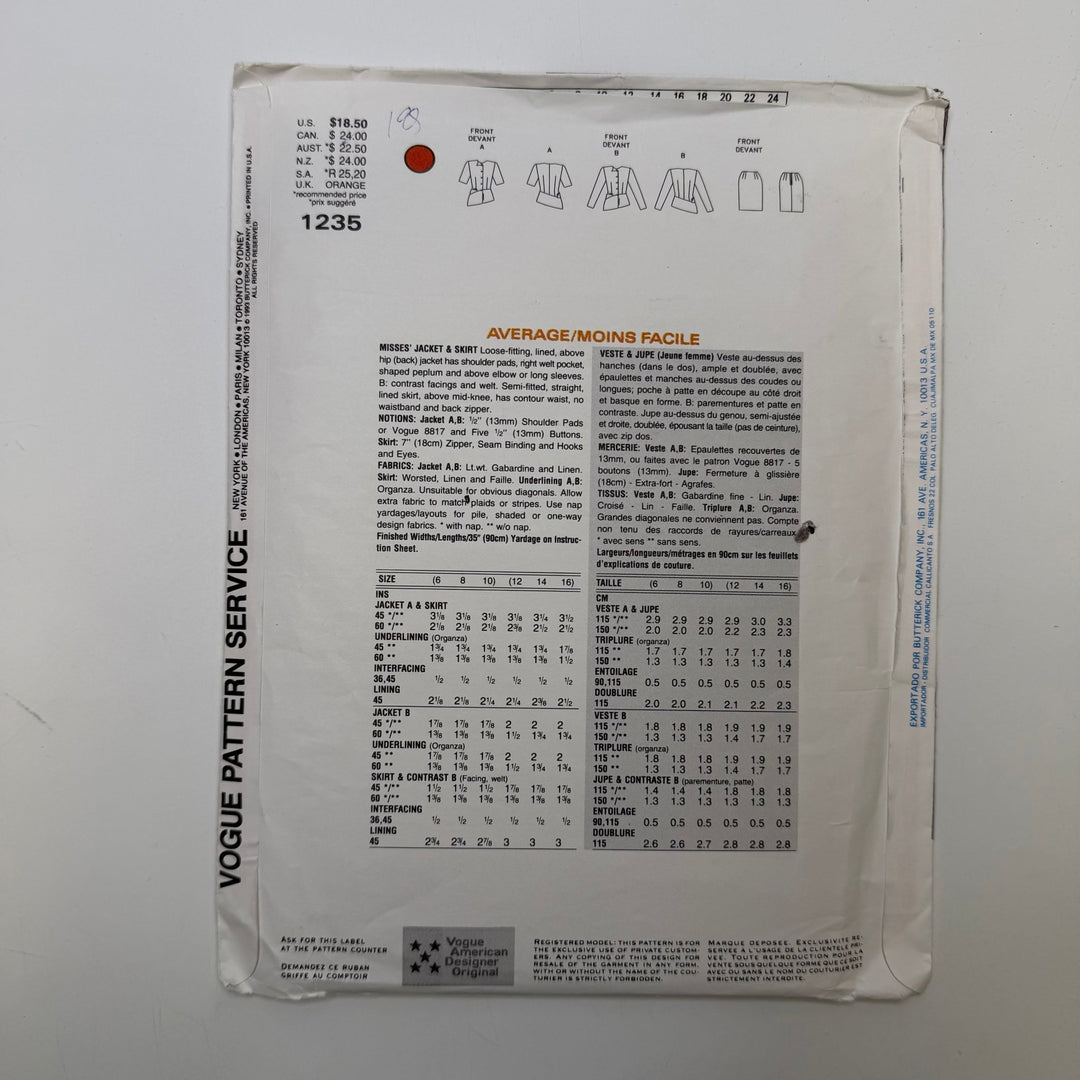 Sewing Pattern - Womenswear - Vogue 1235 - True Deadstock supplies Fabric by private - Sustainable Textile | FABCYCLE